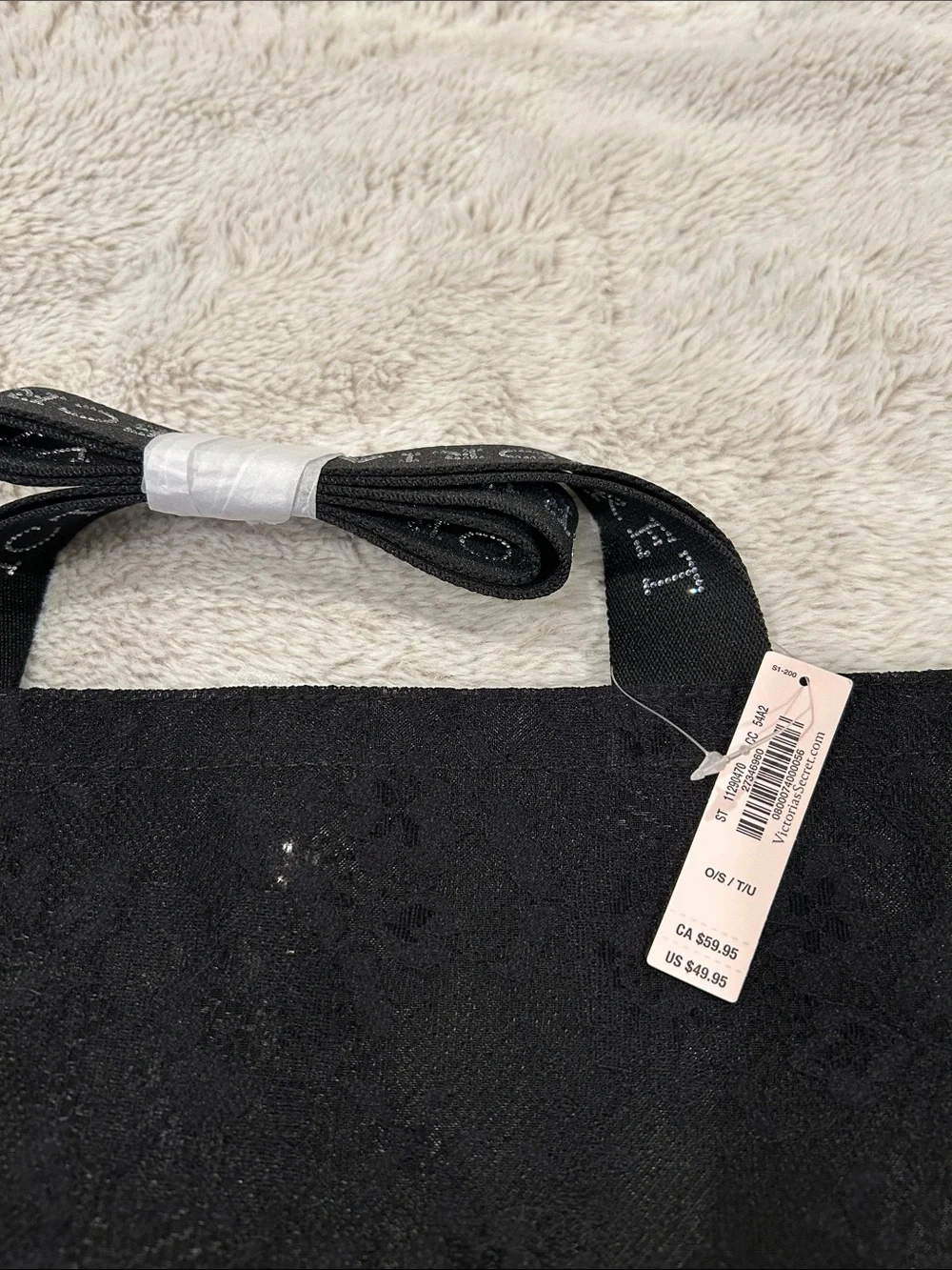 Victoria's Secret Black Lace Logo Strap Tote